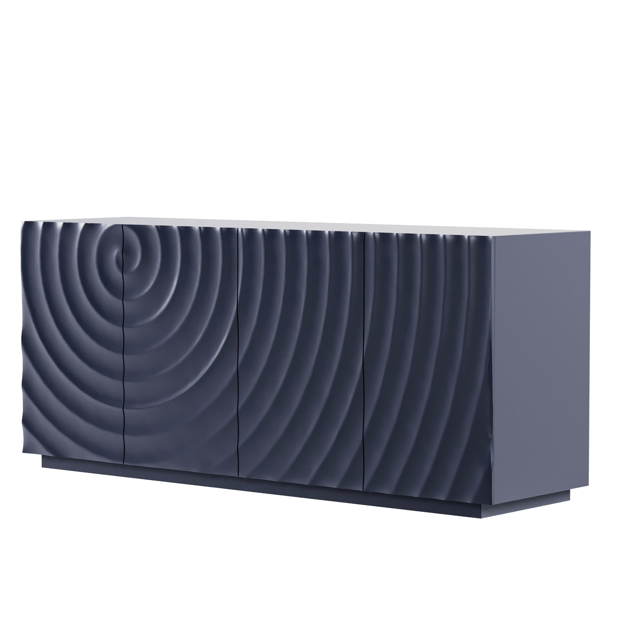 Homy Casa 59 in Modern Credenza Sideboard Storage Cabinet with 4 Doors and 3D Ripple Front, Navy Blue