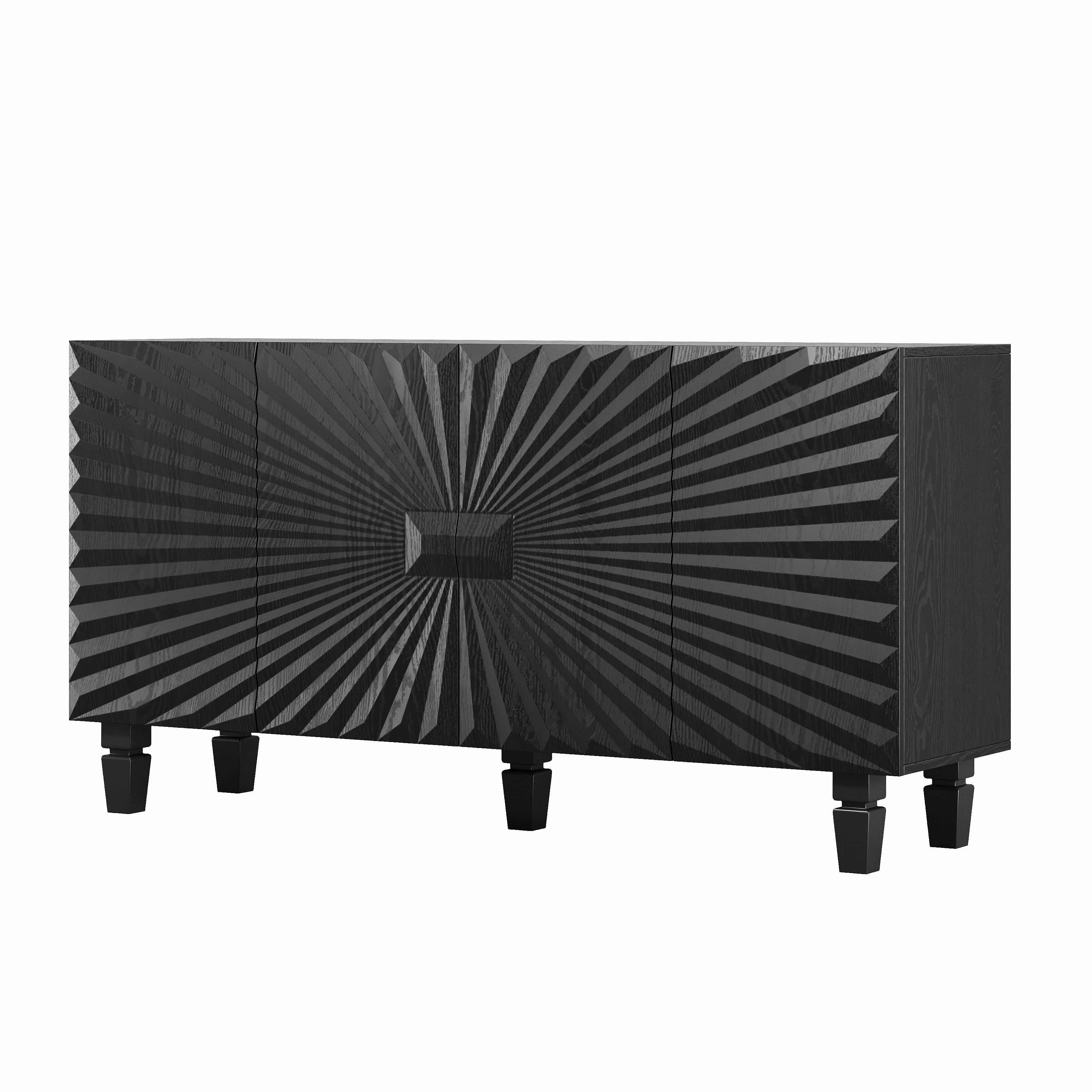 Homy Casa 59 in Modern Sunburst Sideboard Buffet Cabinet, 4-Door Storage Credenza, Black