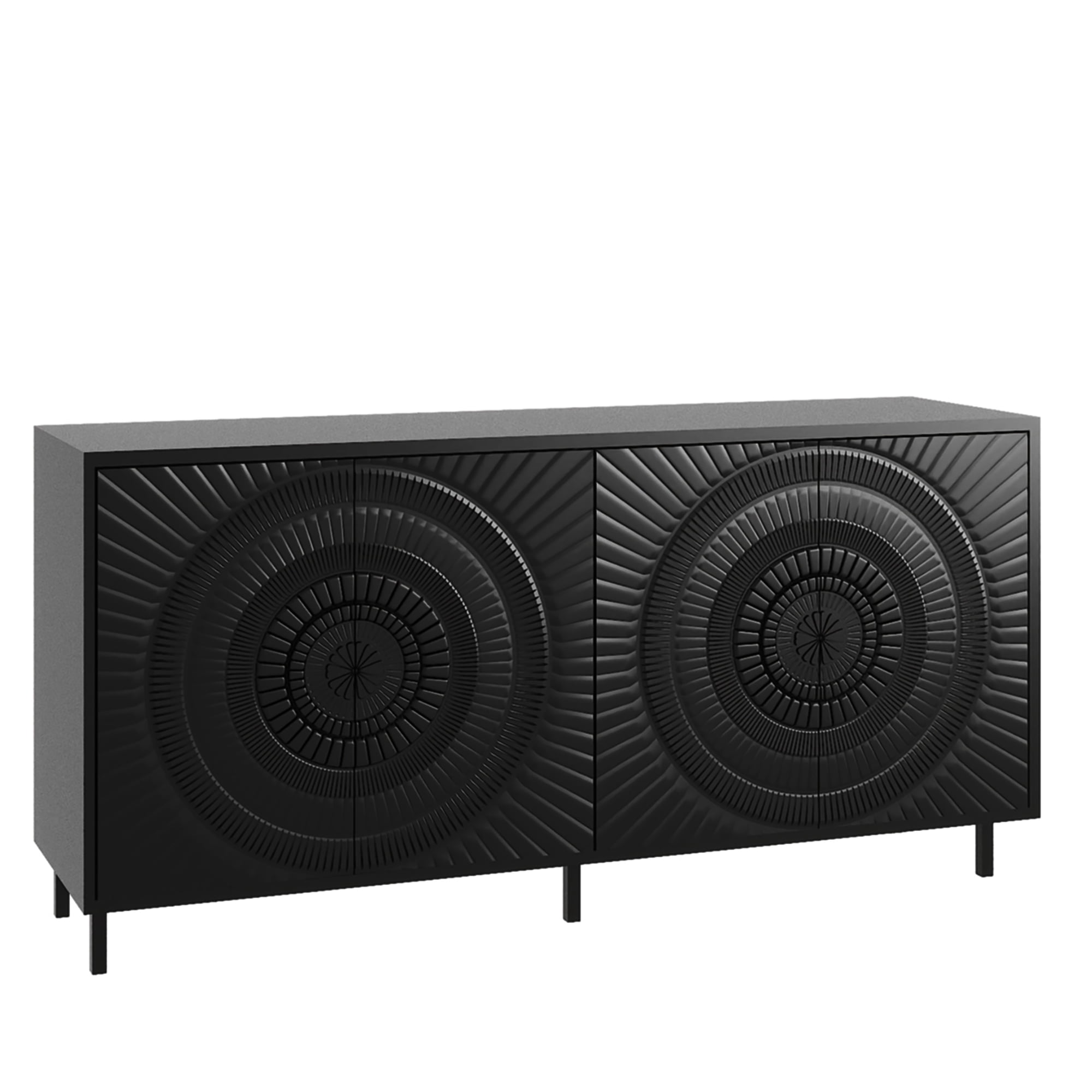 Homy Casa 60.3" Modern 4-Door Sideboard Buffet Cabinet with 3D Sunburst Front, Black
