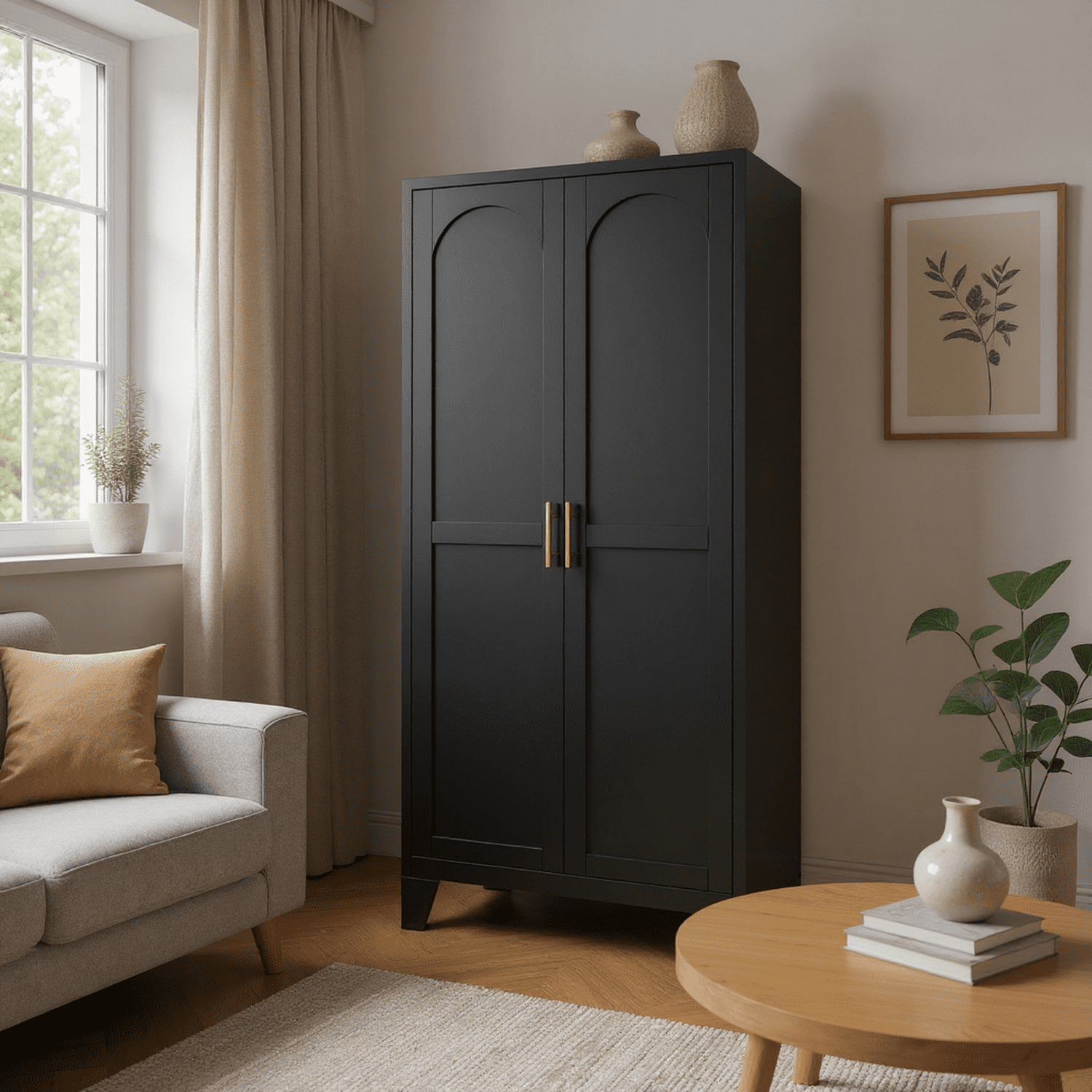 Homy Casa 60.8" Tall Black Storage Cabinet with Adjustable Shelves for Kitchen, Office, Entryway