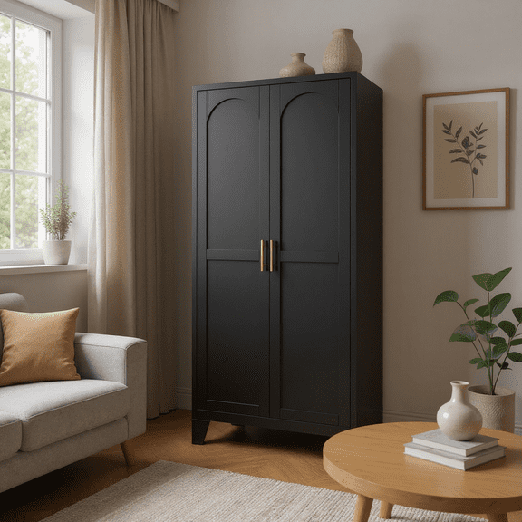 Homy Casa 60.8" Tall Black Storage Cabinet with Adjustable Shelves for Kitchen, Office, Entryway