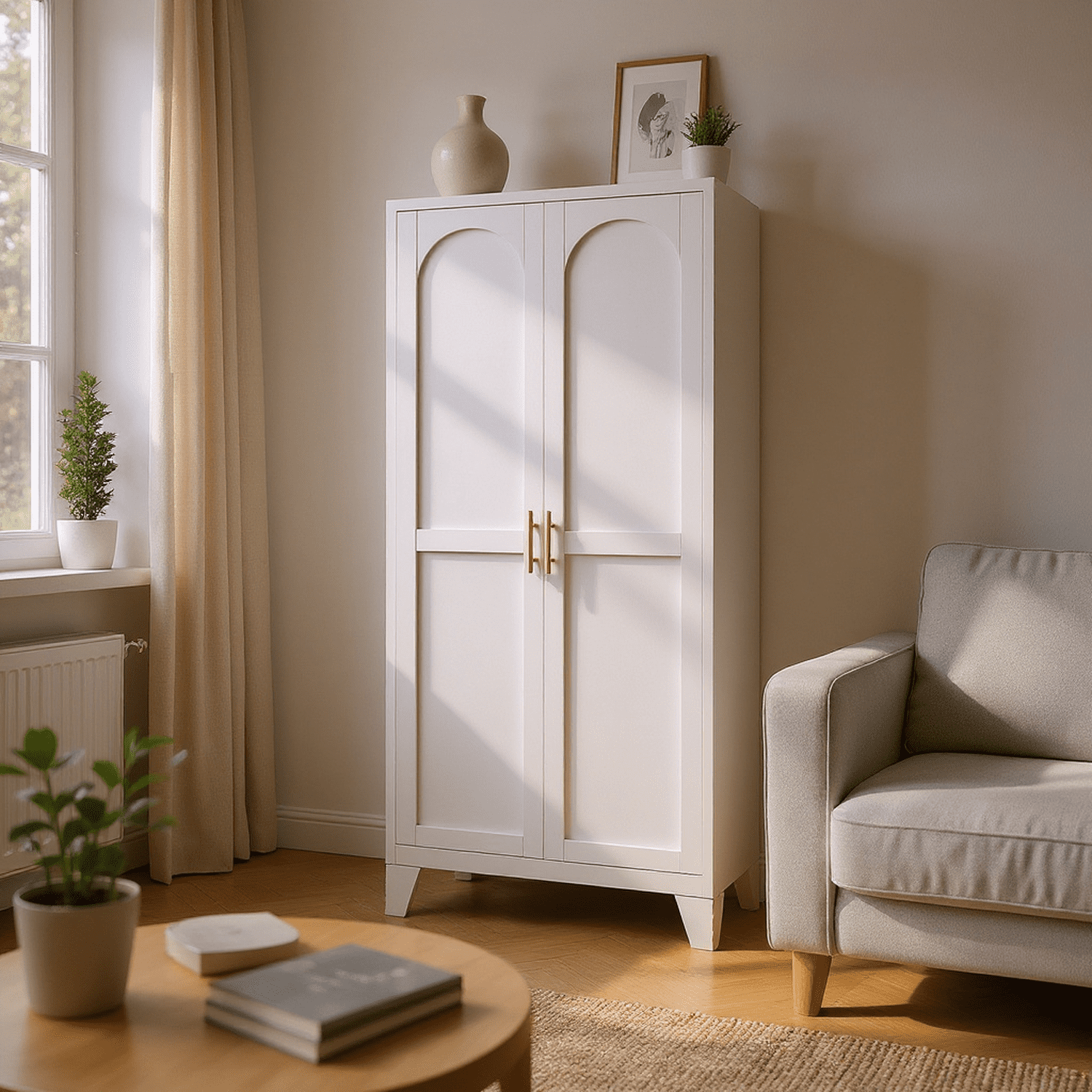 Homy Casa 60.8" White Tall Storage Cabinet with 4 Adjustable Shelves for Kitchen, Pantry Cupboard