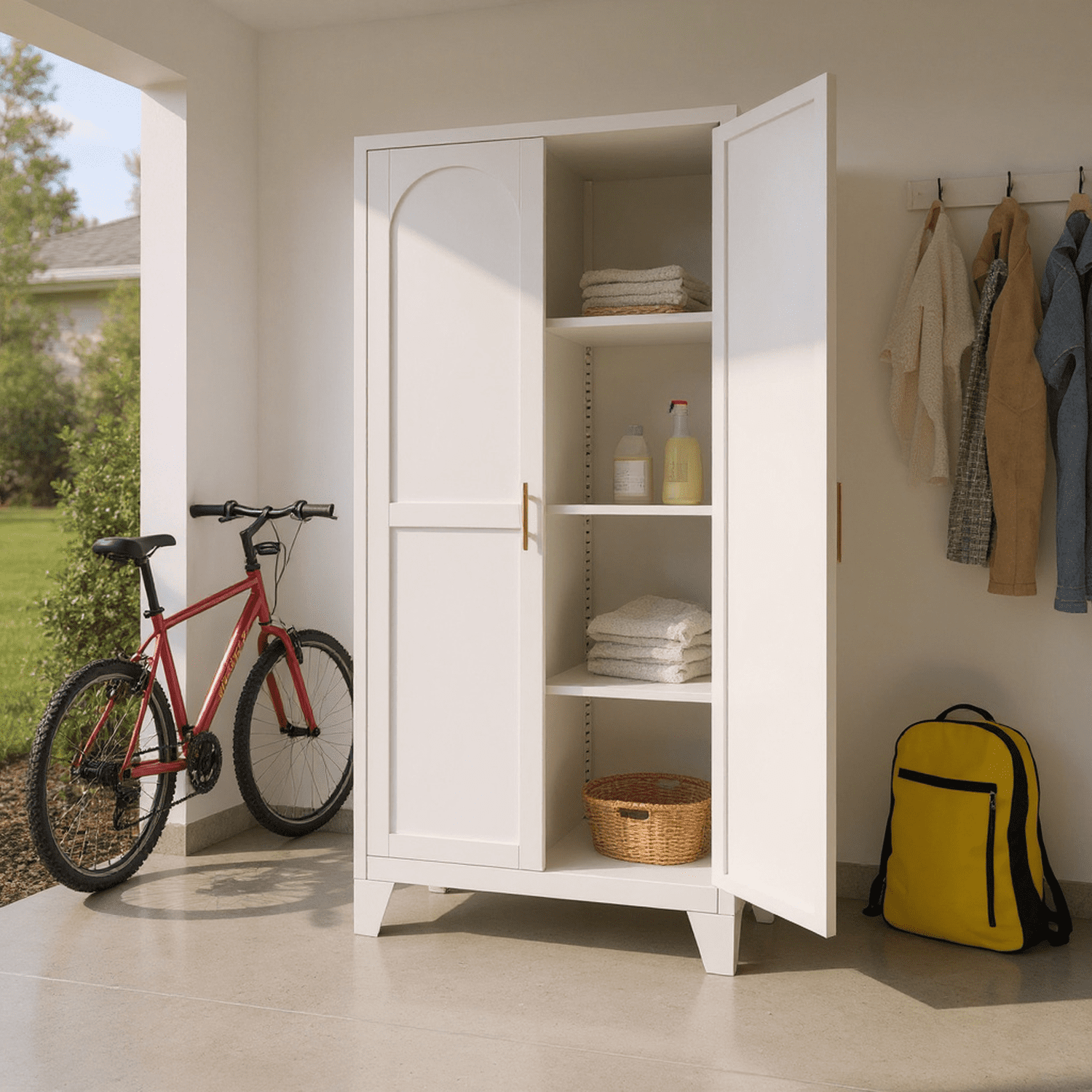 Homy Casa 61" Tall Garage Storage Cabinet with Adjustable Shelves, Heavy Duty Utility Organizer White