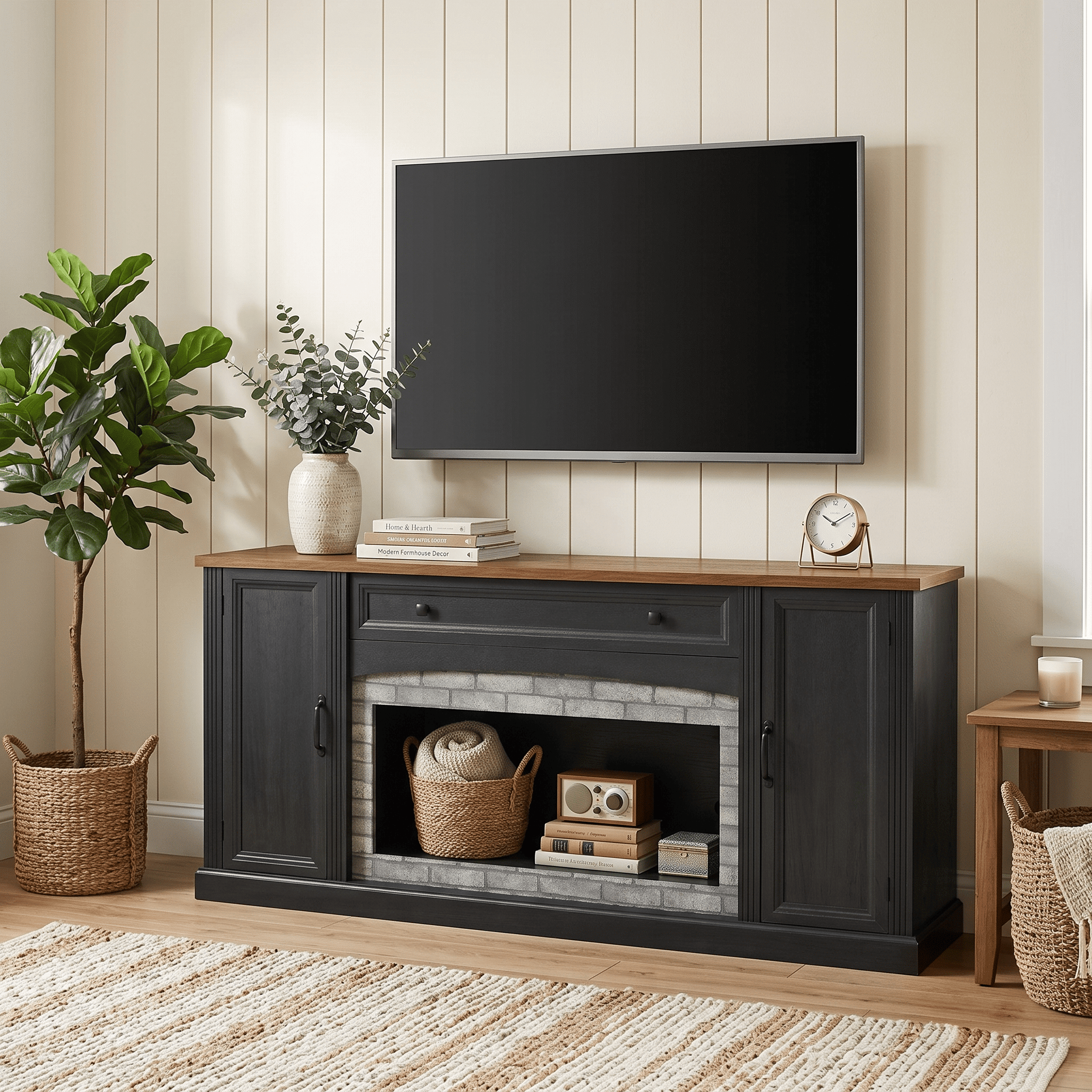 Homy Casa 67" Farmhouse TV Stand for 75" TVs, Media Console with Storage, Black