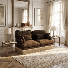 Homy Casa 69.2" Leopard Pattern Loveseat Sofa with Fringe Trim, Upholstered Accent Couch with Pillows