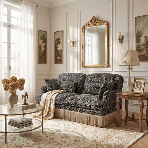 Homy Casa 69.2" Leopard Pattern Loveseat Sofa with Fringe Trim, Upholstered Accent Couch with Pillows