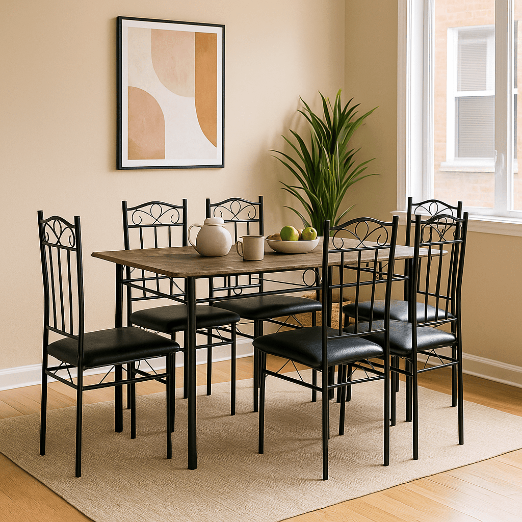 Homy Casa 7-Piece Dining Set, Table and 6 Chairs for Apartment Dining ...