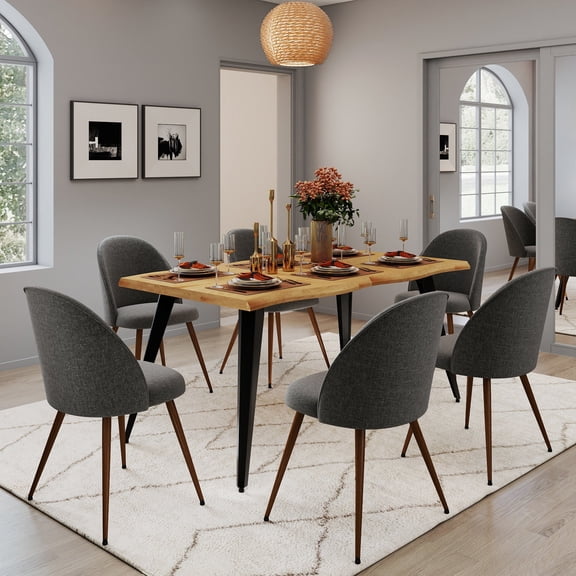 Homy Casa 7 Piece Dining Table Set with 6 Grey Upholstered Chairs, Rectangular Kitchen Table Set