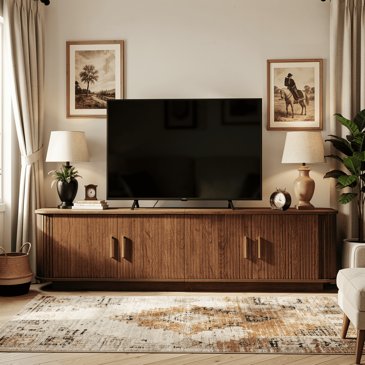 Homy Casa 70.9" TV Stand, Fluted Media Console with Storage Doors and Cable Holes