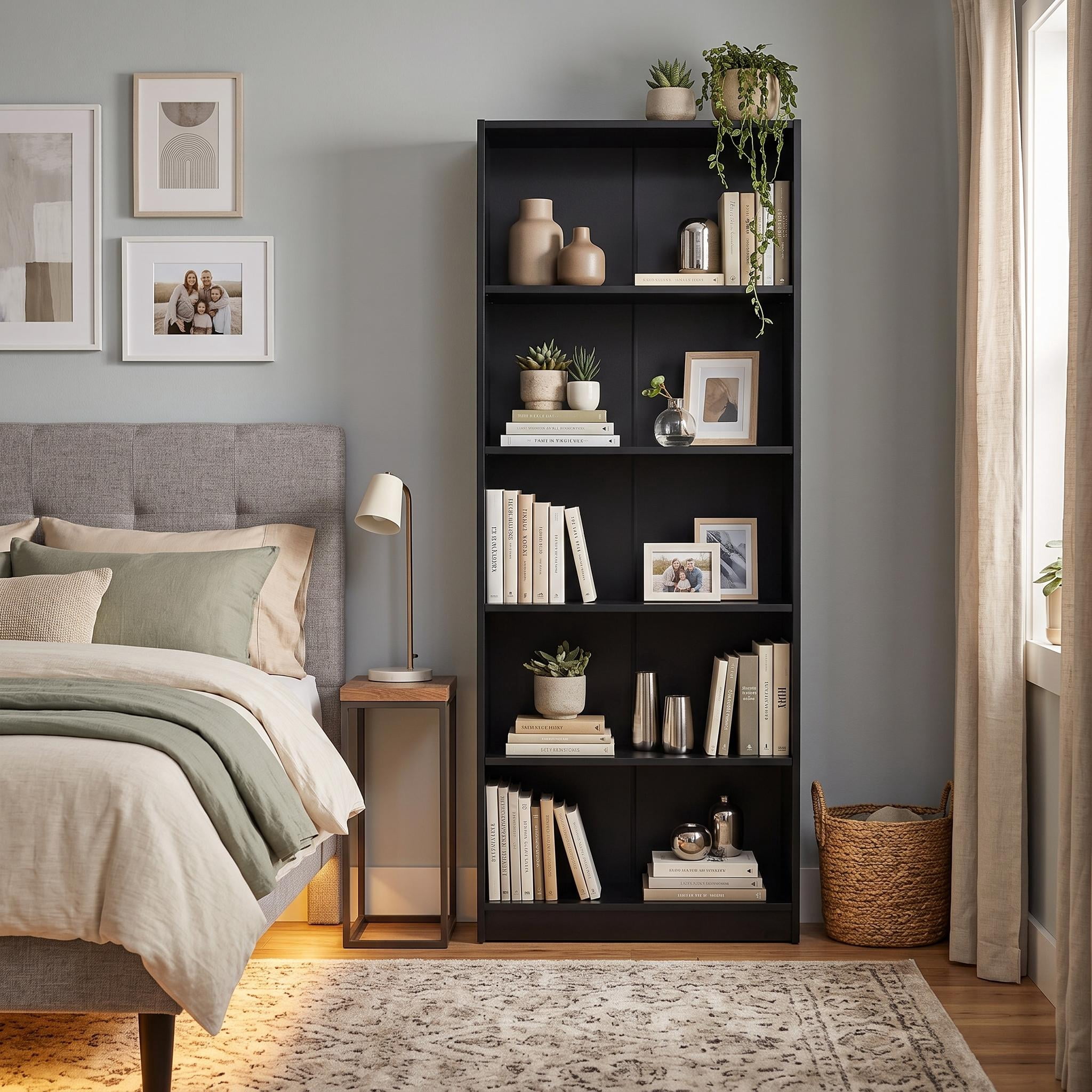 Homy Casa 71" Black Tall Dresser Storage Cabinet, 5-Tier Open Shelf Bookcase for Bedroom Living Room