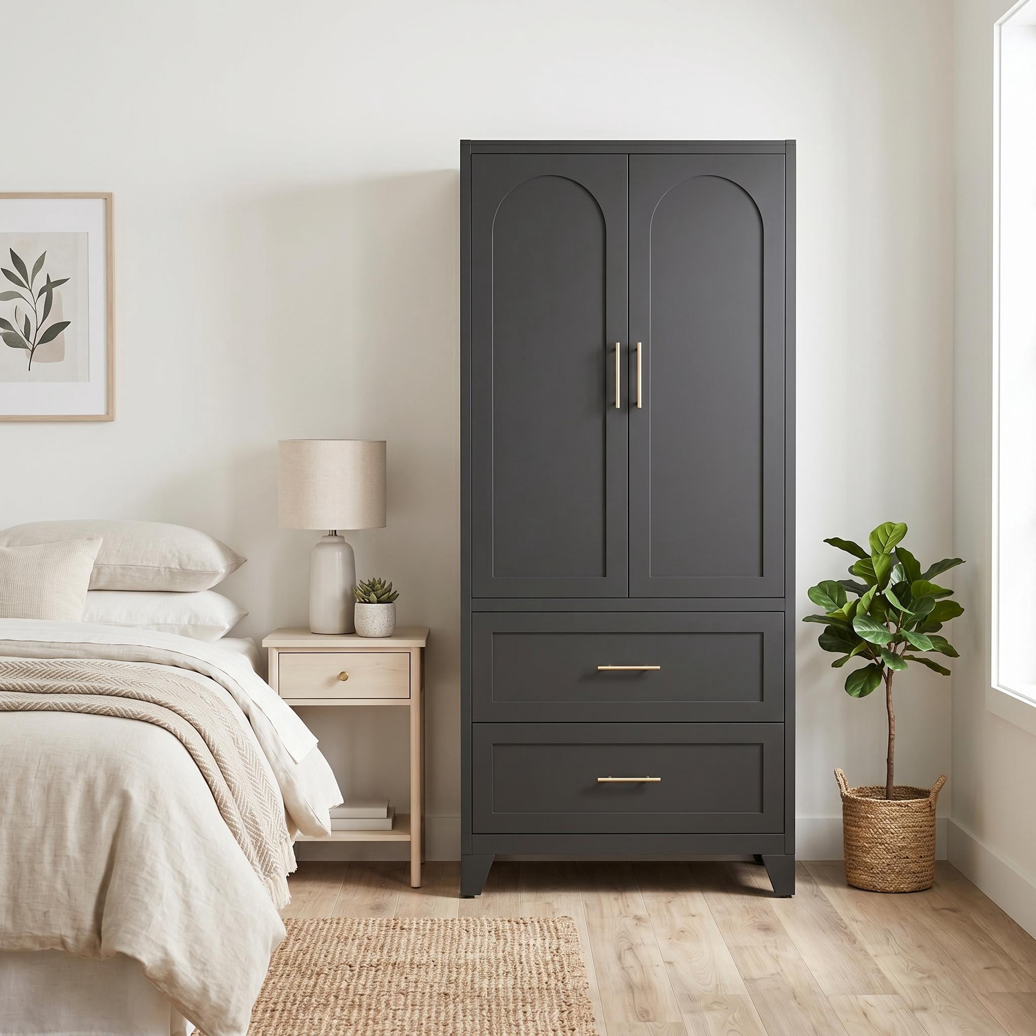 Homy Casa 71" Freestanding Armoire Wardrobe Closet with Doors & Drawers for Bedroom, Guest Room, Black