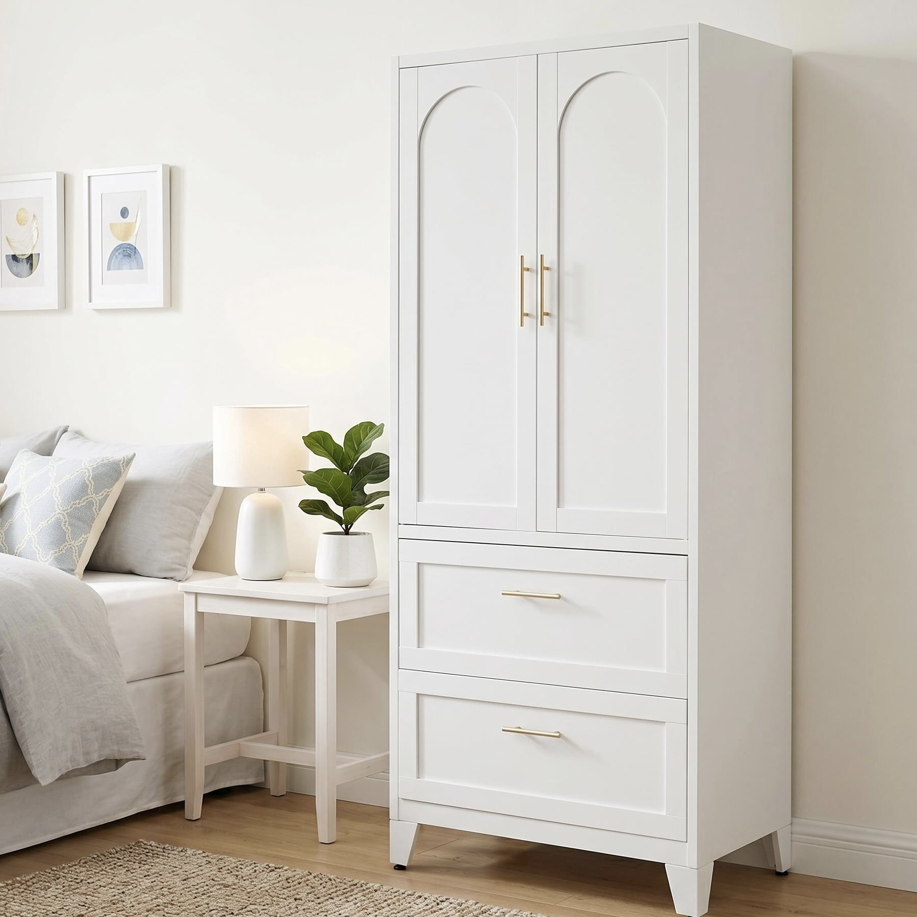 Homy Casa 71" White Armoire Wardrobe Closet with Doors & Drawers for Bedroom, Guest Room, Apartment