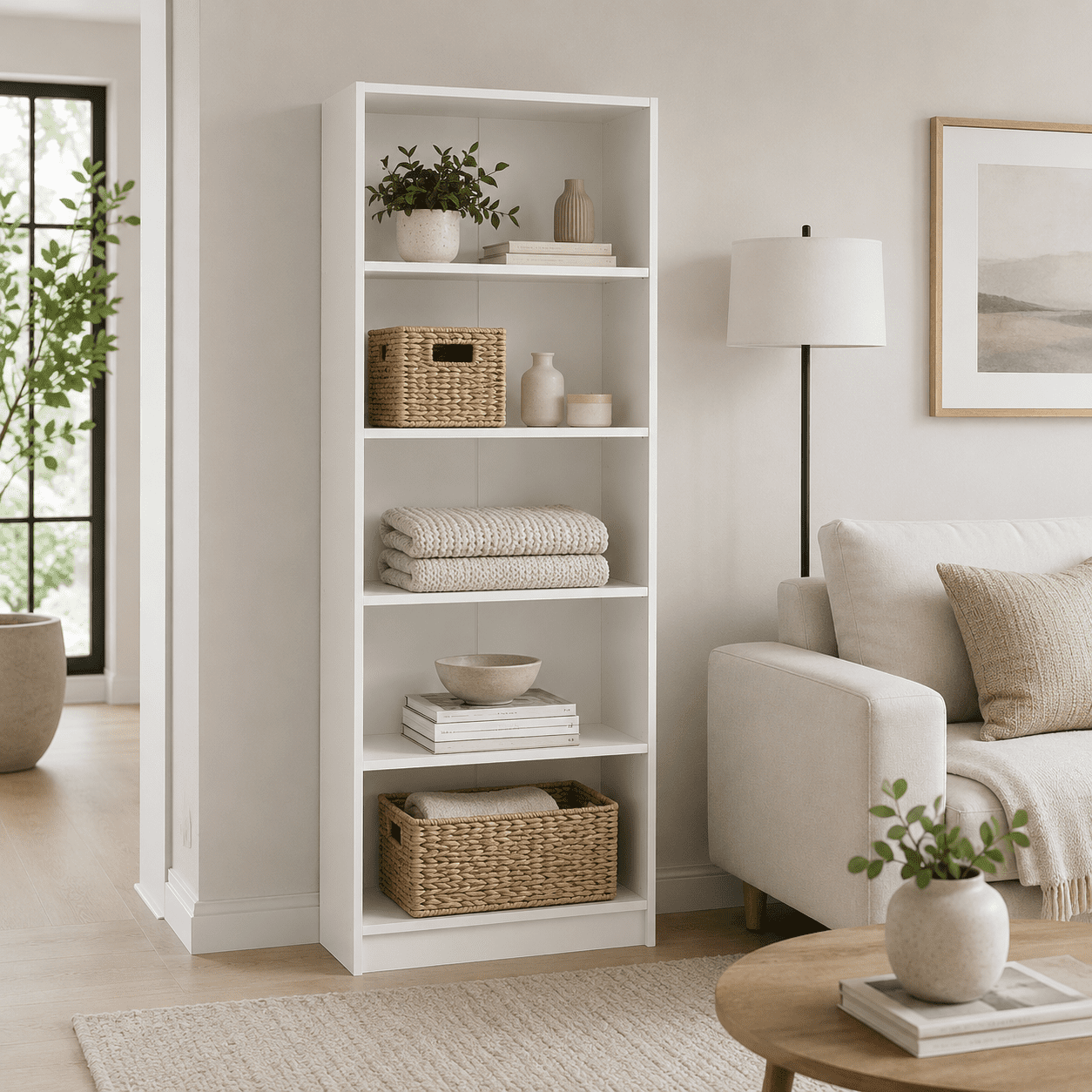 Homy Casa 71" White Tall Dresser Cabinet, 5-Tier Open Shelf Organizer for Bedroom