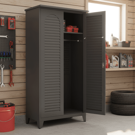Homy Casa 73" Heavy Duty Metal Garage Storage Cabinet with 5 Shelves & Pegboard, Grey