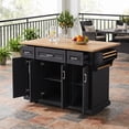 thumbnail image 1 of Homy Casa Rolling Kitchen Island Cart with 3 Drawers, 4-Door Storage Cabinet, Side Rack & Wheels, Black/Natural, for Kitchen, Dining Room, Coffee Bar, 1 of 7