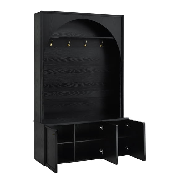 Homy Casa 77.5" Hall Tree Entryway Coat Rack with 3-Door Storage Cabinet, Black