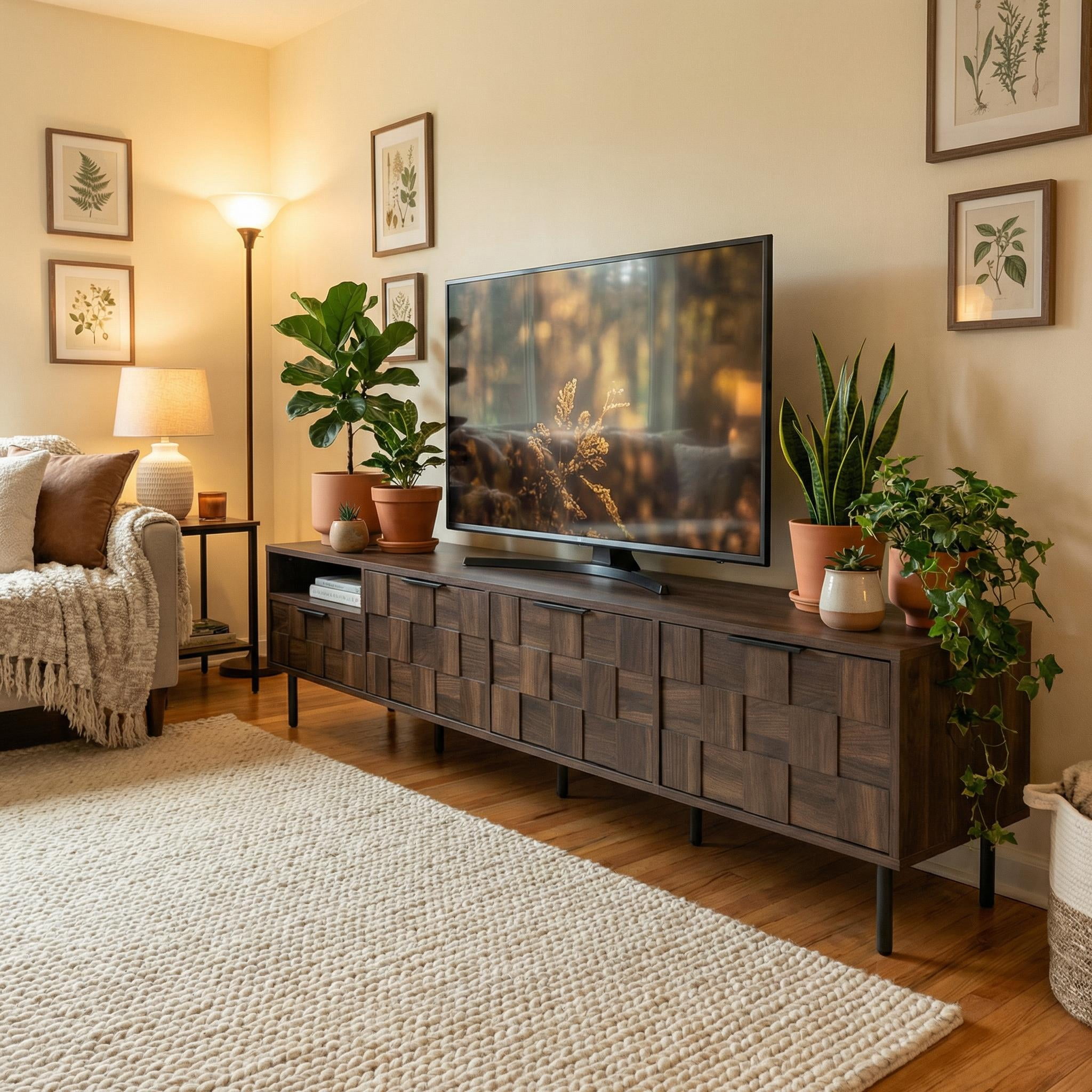 Homy Casa 78.7" TV Stand for 75 Inch TV with Drawer and Cabinets, Mid Century Wood Media Console