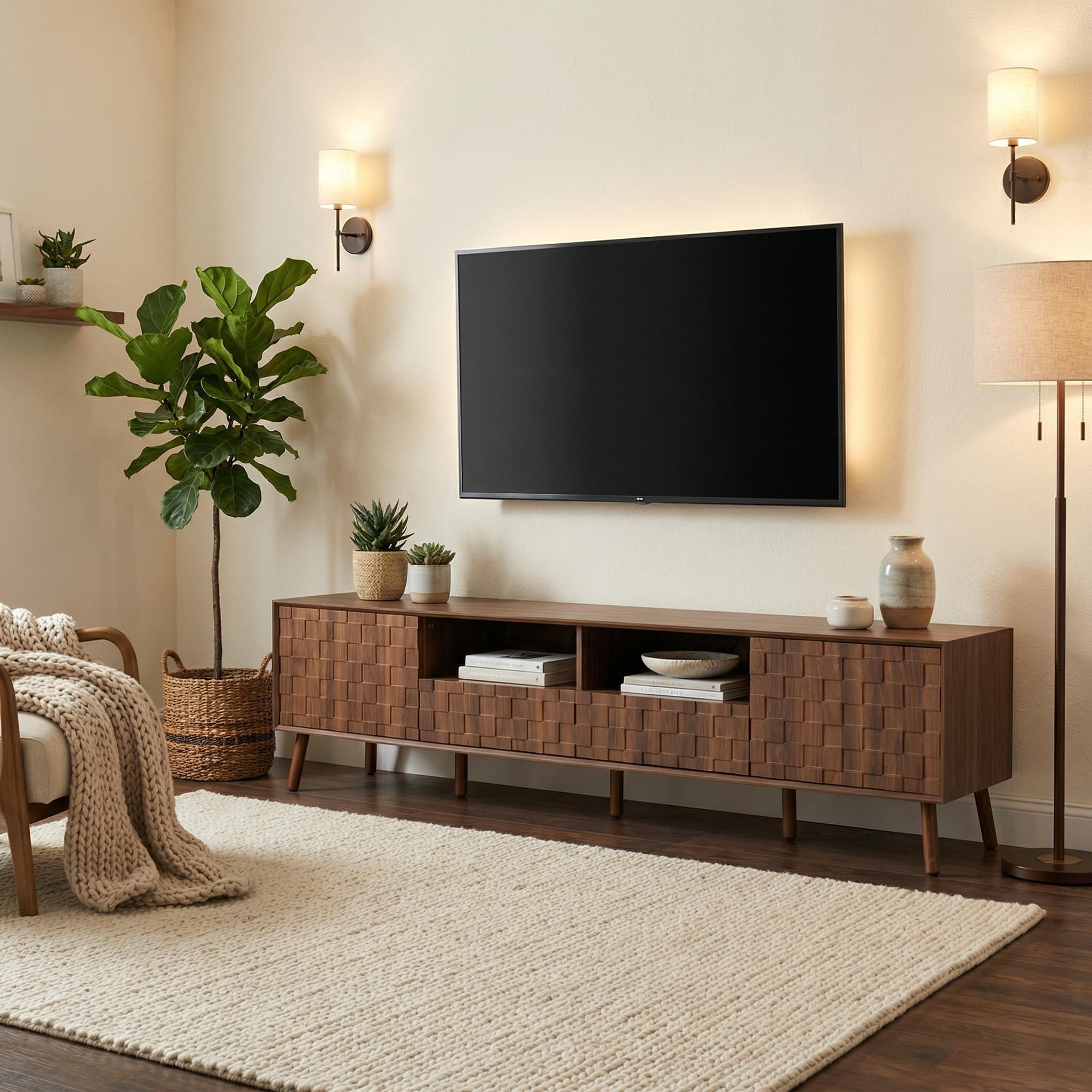 Homy Casa 78.7" TV Stand for 75 Inch TV with Drawers and Cabinets, Mid Century Wood Media Console