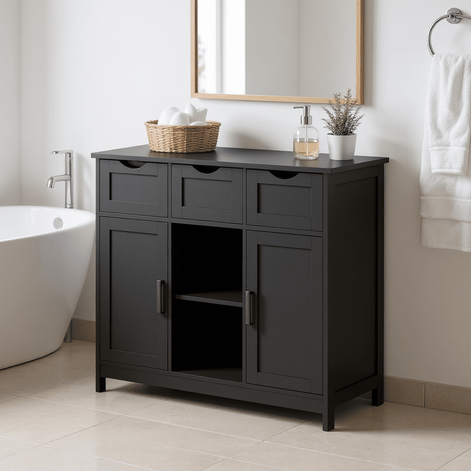 Homy Casa Accent Cabinet with Drawers and Shelves, Wooden Storage Cabinet for Living Room, Bedroom,Black