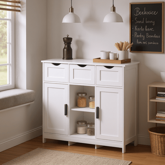 Homy Casa Accent Cabinet with Drawers and Shelves, Wooden Storage Cabinet for Living Room, Bedroom, White