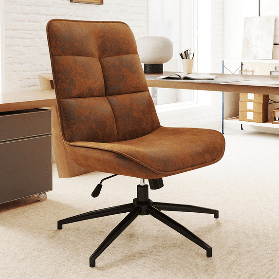 Homy Casa Swivel Office Chair, Adjustable Height Upholstery Comfortable Luxury Task Chair High Back Wide Seat Sturdy Metal Base for Home Workspaces, Brown Suede