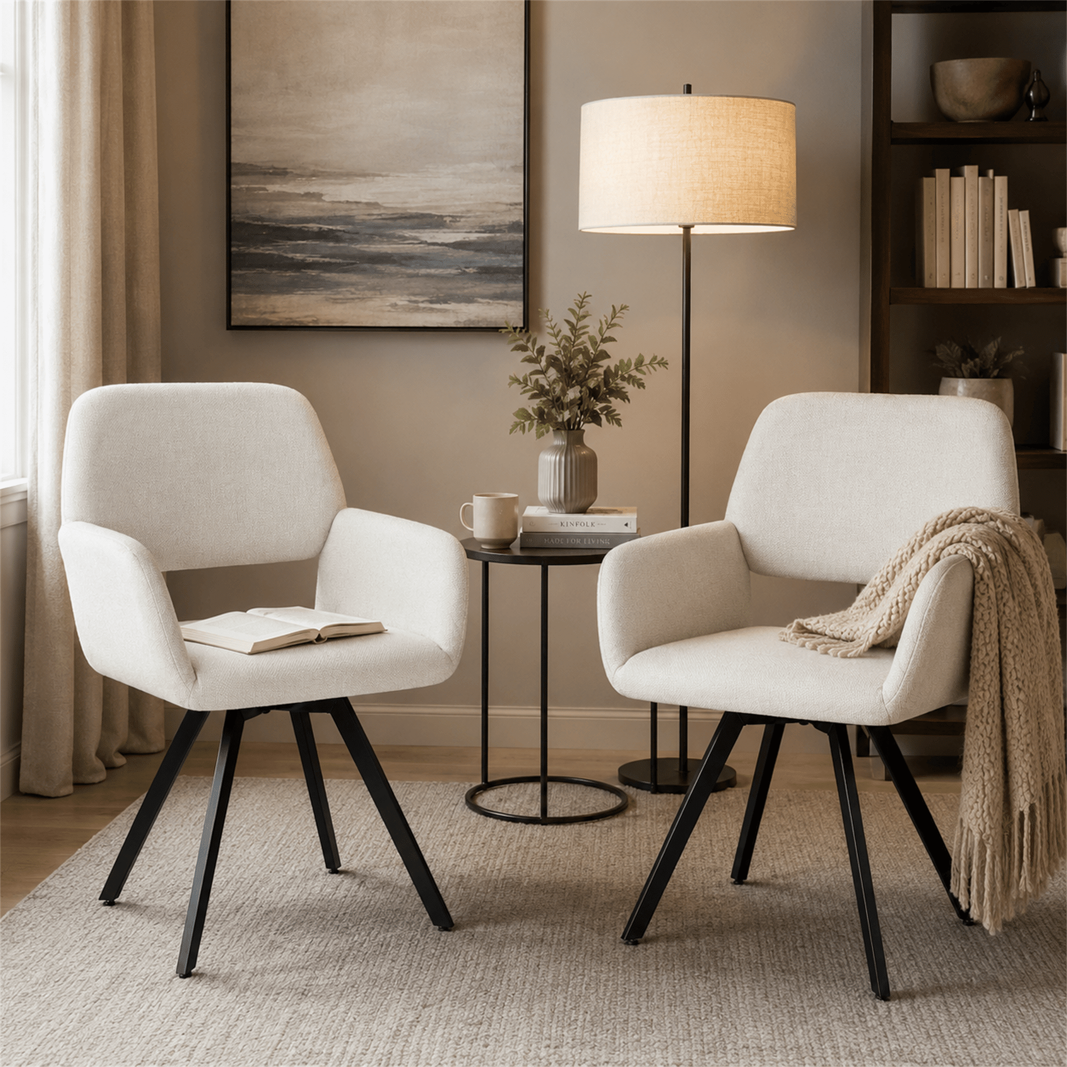 Homy Casa Set of 2 Modern Upholstered Swivel Accent Chairs with Arms for Coffee Corner Beige