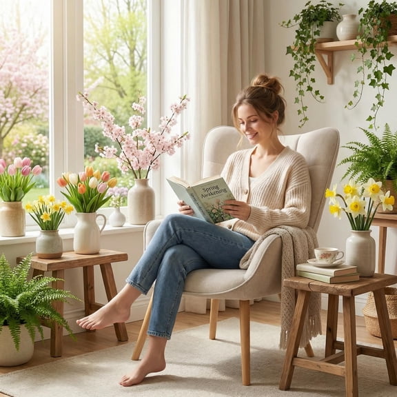 Homy Casa Accent Chair with Arms, Mid Century Lounge Reading Chair for Living Room & Vanity, Beige