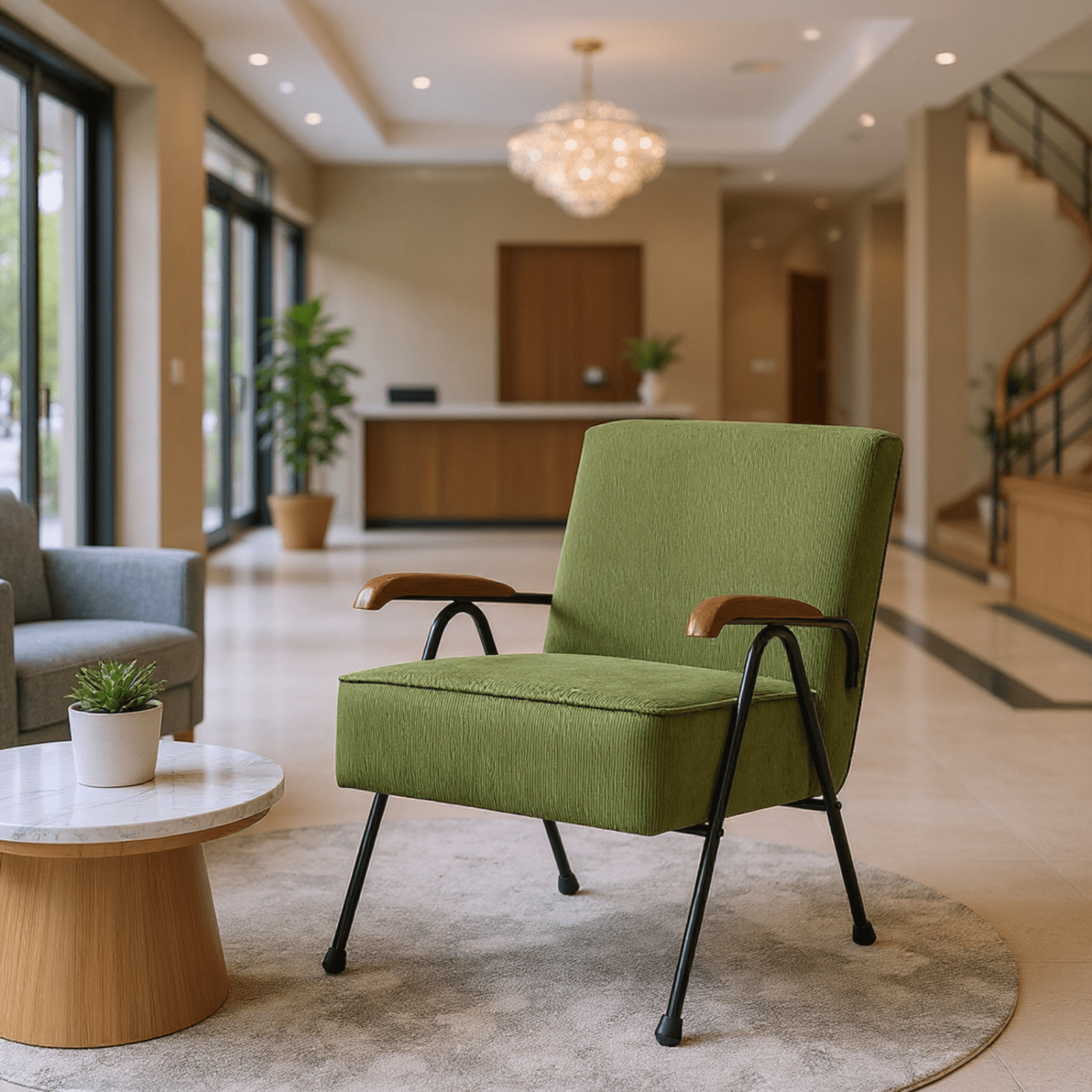 Homy Casa Accent Chair with Metal Legs and Upholstery, Living Room Reading Armchair, Olive Green