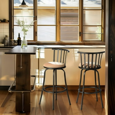 Homy Casa Adjustable 29" Swivel Barstool Set of 2, Counter Stool Faux Suede Upholstery for Kitchen Island Bistro, Brown
