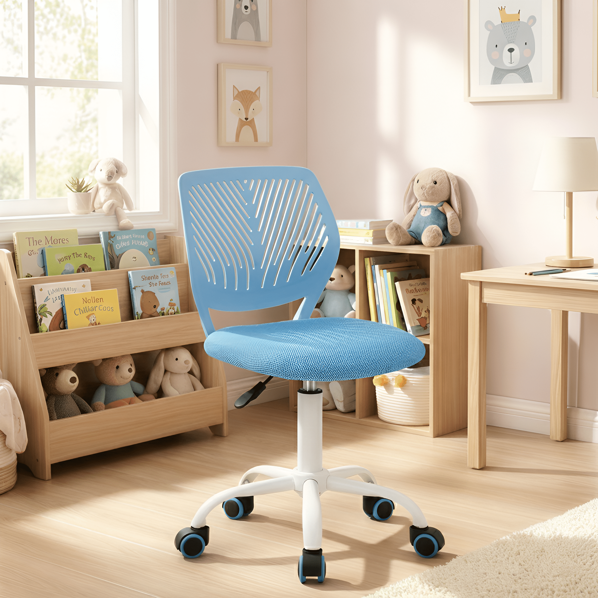 Homy Casa Adjustable Design Computer Mesh Seat Task Desk Swivel Armless Children Study Office Chair, Blue