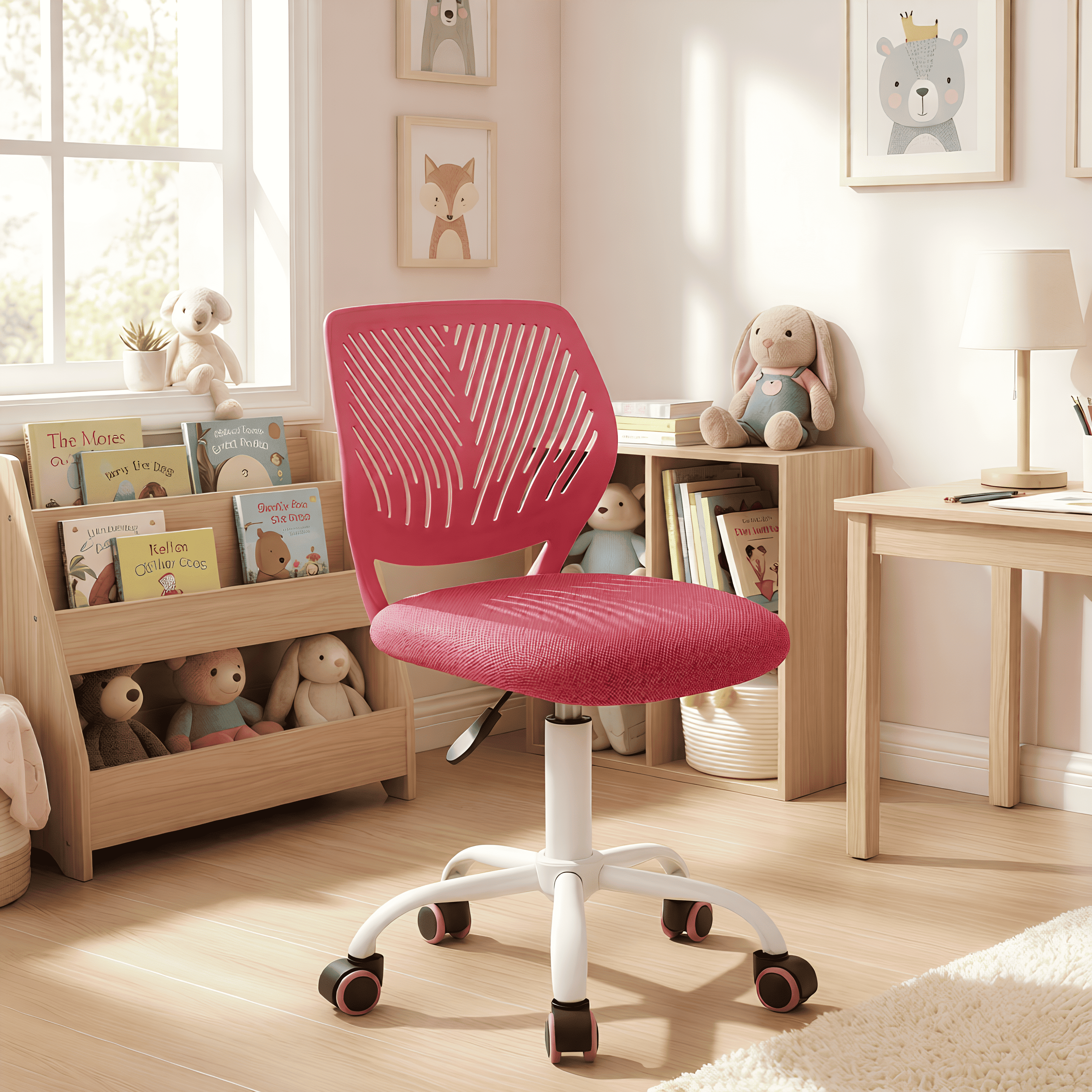 Homy Casa Adjustable Design Computer Mesh Seat Task Desk Swivel Armless Children Study Office Chair, Pink