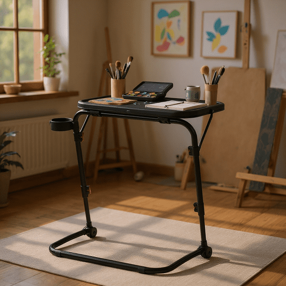 Homy Casa Adjustable Folding Workbench with Cup Holder and Foldable Design for Art Studio, Craft Room, and Small Spaces