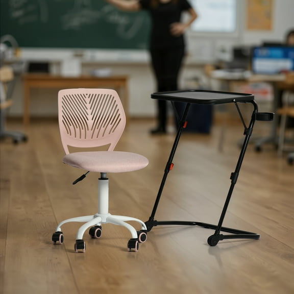 Homy Casa Adjustable Desk and Chair Set for Classroom Learning & Office Presentations, Black & Pink