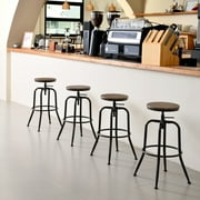 Homy Casa 27-30 Inch Adjustable Saddle Bar Stools, Walnut, Set of 4 for Kitchen Island & Home Bar