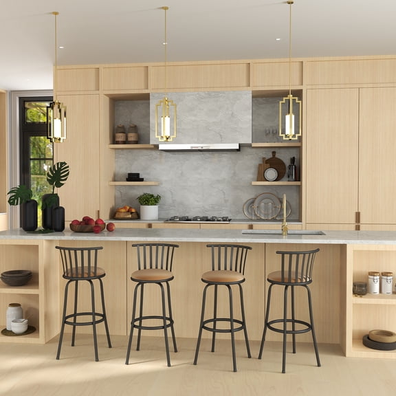 Homy Casa 4 Pack Swivel Bar Stools Adjustable 24/29 with Back,Bar Height Kitchen Island Chairs, Brown