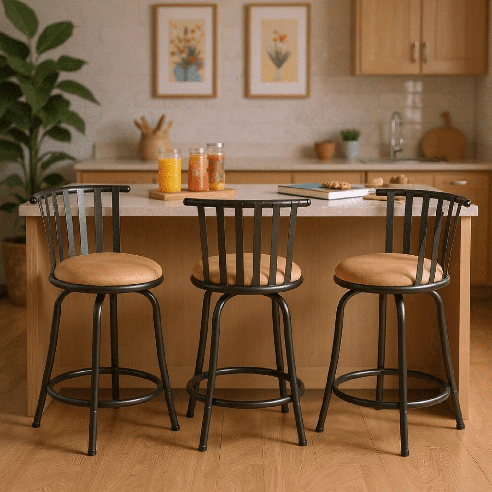 Homy Casa Adjustable Swivel Bar Stool, 24" or 29" Counter Stools for Kitchen Island Pub, Brown