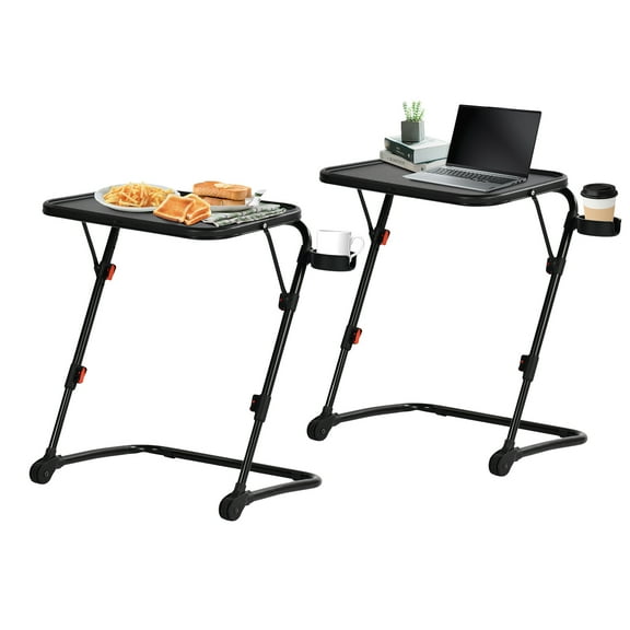 Homy Casa Adjustable TV Tray Table Set of 2, Portable Folding Dinner Tray for Bed Sofa and Office