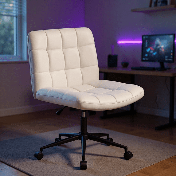 Homy Casa Adjustable Video Game Chair with Swivel Wheels for Home Gaming Room, White