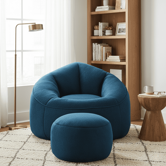 Homy Casa Adult Bean Bag Chair with Ottoman, High Density Foam Lounge Chair for Living Room & Bedroom