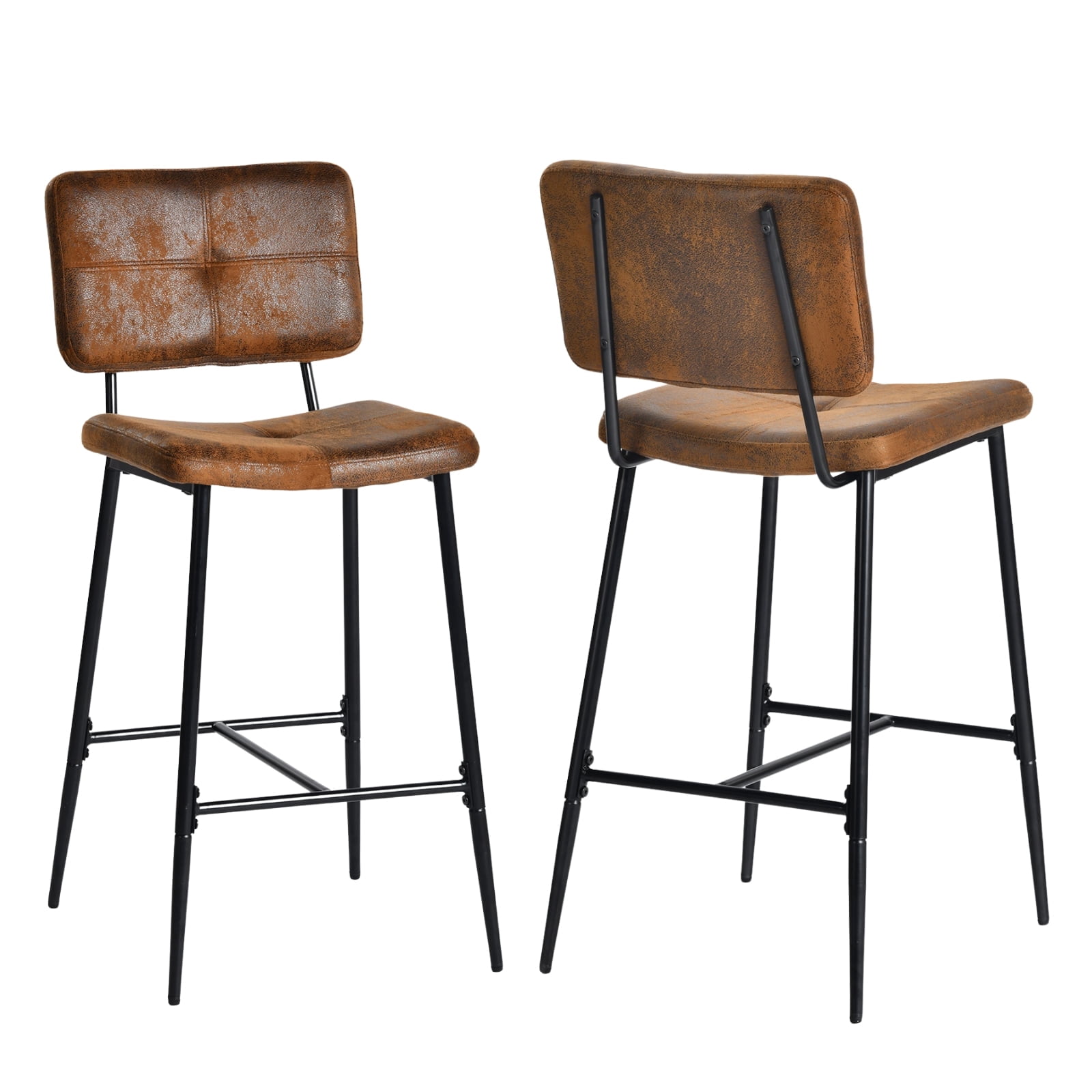 Homy Casa Counter Height Bar Stools Set of 2, 26" Modern Mid Century Upholstered BarStools Chair Backrest Footrest for Home Kitchen Island, Brown