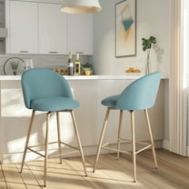 Homy Casa Bar Stools Set of 2, Modern Swivel 26" Counter Height Upholstery Barstools for Kitchen Dining, Light Blue