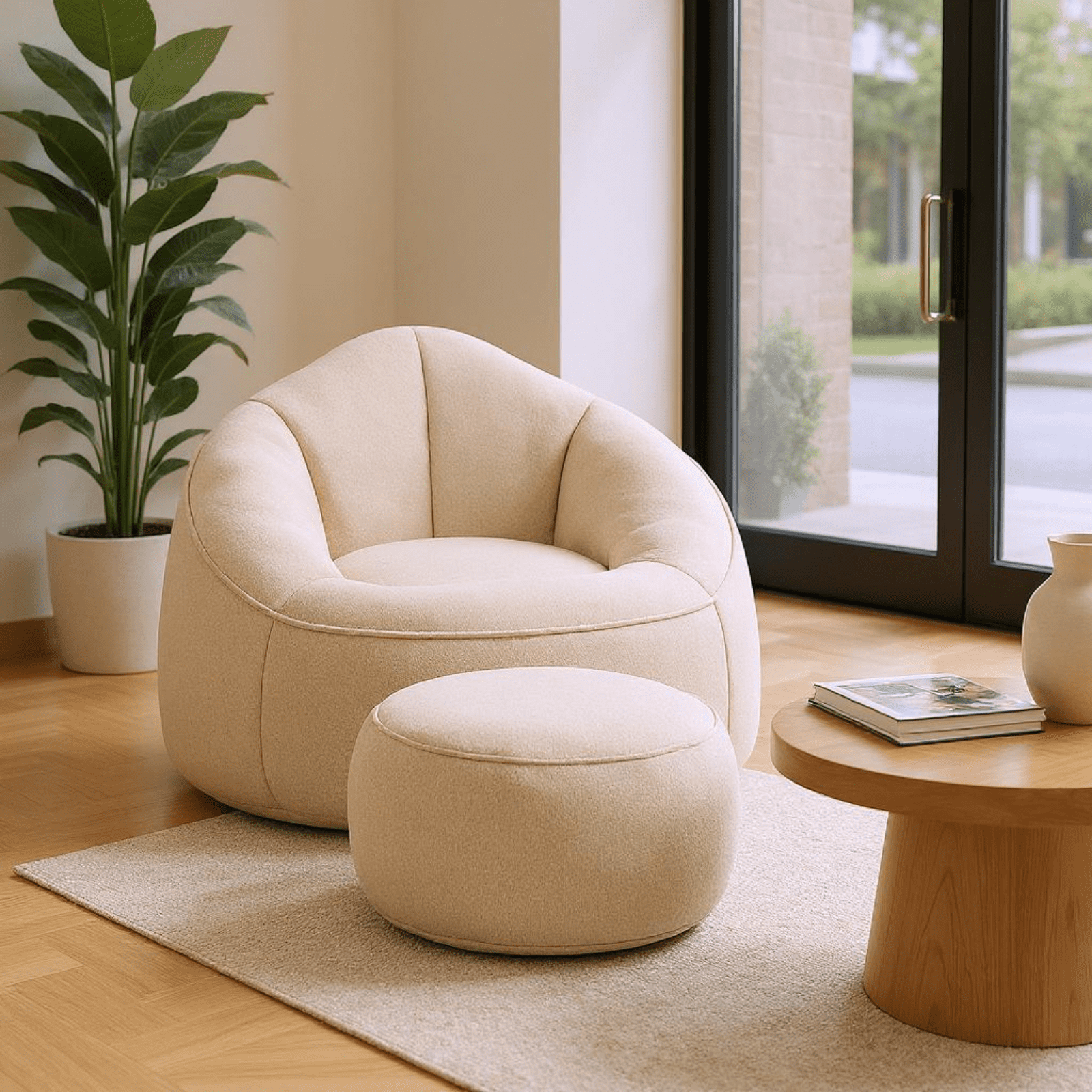 Homy Casa Bean Bag Chair with Ottoman, Comfortable Seating for Living Room, Bedroom, or Nursery