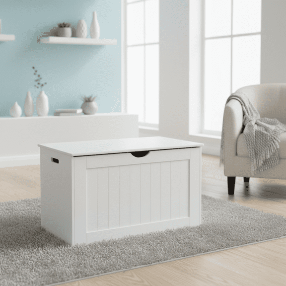 Homy Casa Boston Classic Wooden Lift Top Toy Storage Bench 2 Safety Hinges White