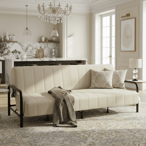 Homy Casa CLICKO 78" 3-Seater Convertible Sofa Bed, Beige Linen-Textured Sleeper with Independent Spring
