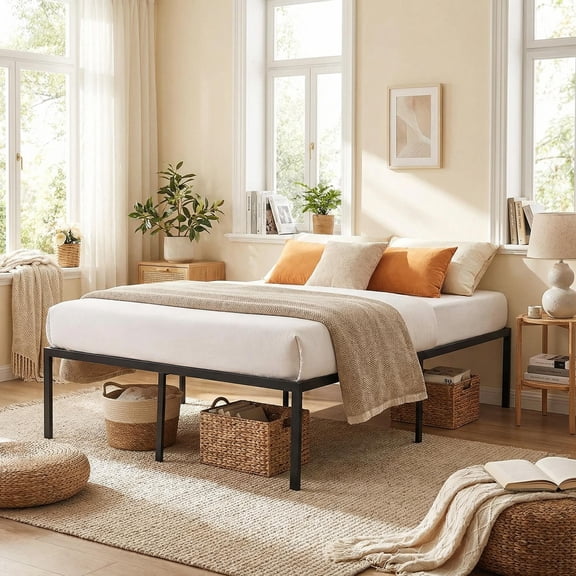 Homy Casa California San Francisco Series Heavy-Duty Metal Bed Frame Full Size Black - Quiet, Easy Assembly, Storage Space