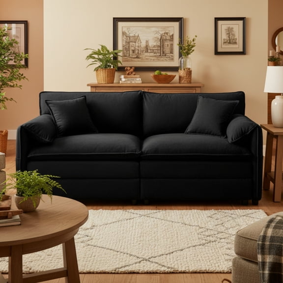 Homy Casa Chenille Loveseat Sofa, Deep Seat Living Room Couch with Double Cushions & Pillows