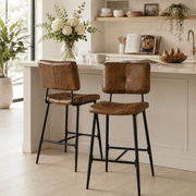 Homy Casa Counter Height Bar Stools Set of 2, 26" Modern Mid Century Upholstered Barstools Suede Fabric Kitchen Island Chairs with Backrest and Footrest, Suede Brown