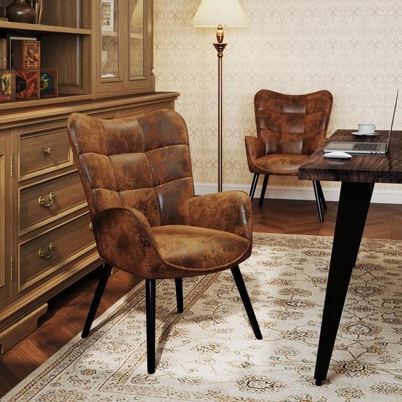 Homy Casa Desk Chair, High Wingback Comfortable Home Office Reception Seating, Brown