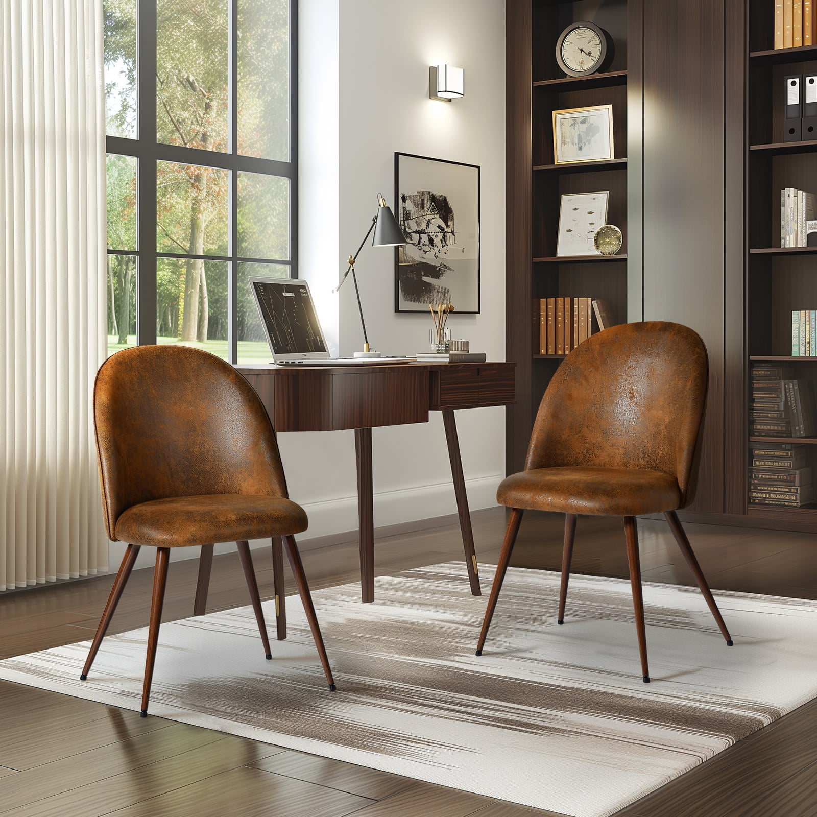 Homy Casa Desk Chairs Set of 2, Upholstered Home Office Reception Guest Chairs, Brown