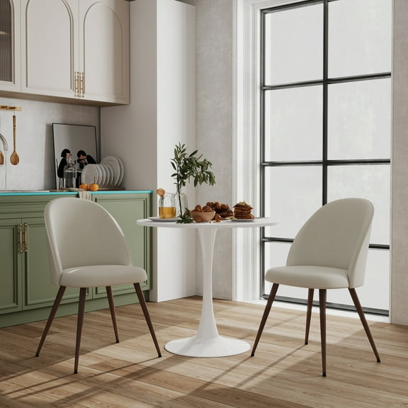 Homy Casa Dining Chair Set of 2, Upholstered Kitchen Nook Chairs for Small Dining Spaces, Beige